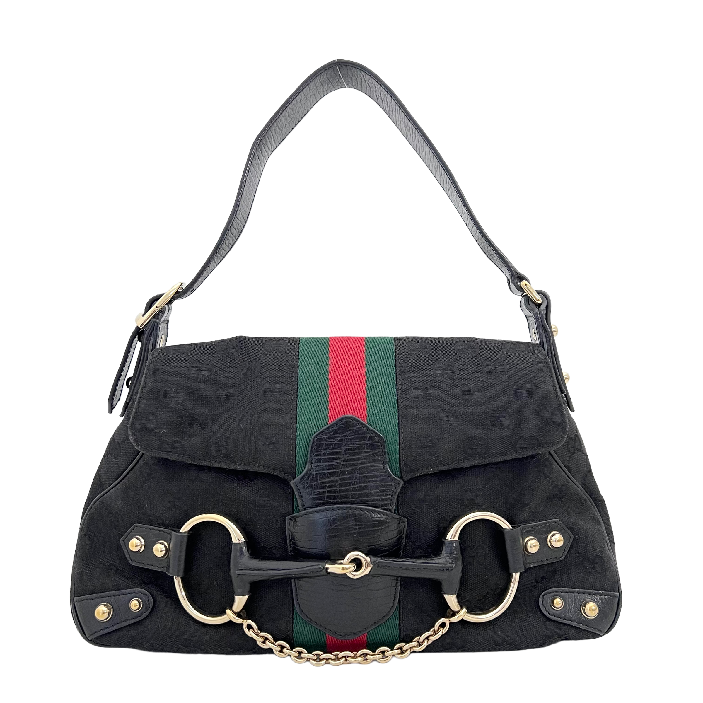 Black Horsebit Shoulder Bag
