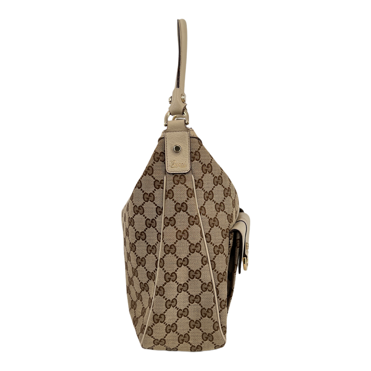 GG Monogram Ivory Canvas Pocket Hobo Bag