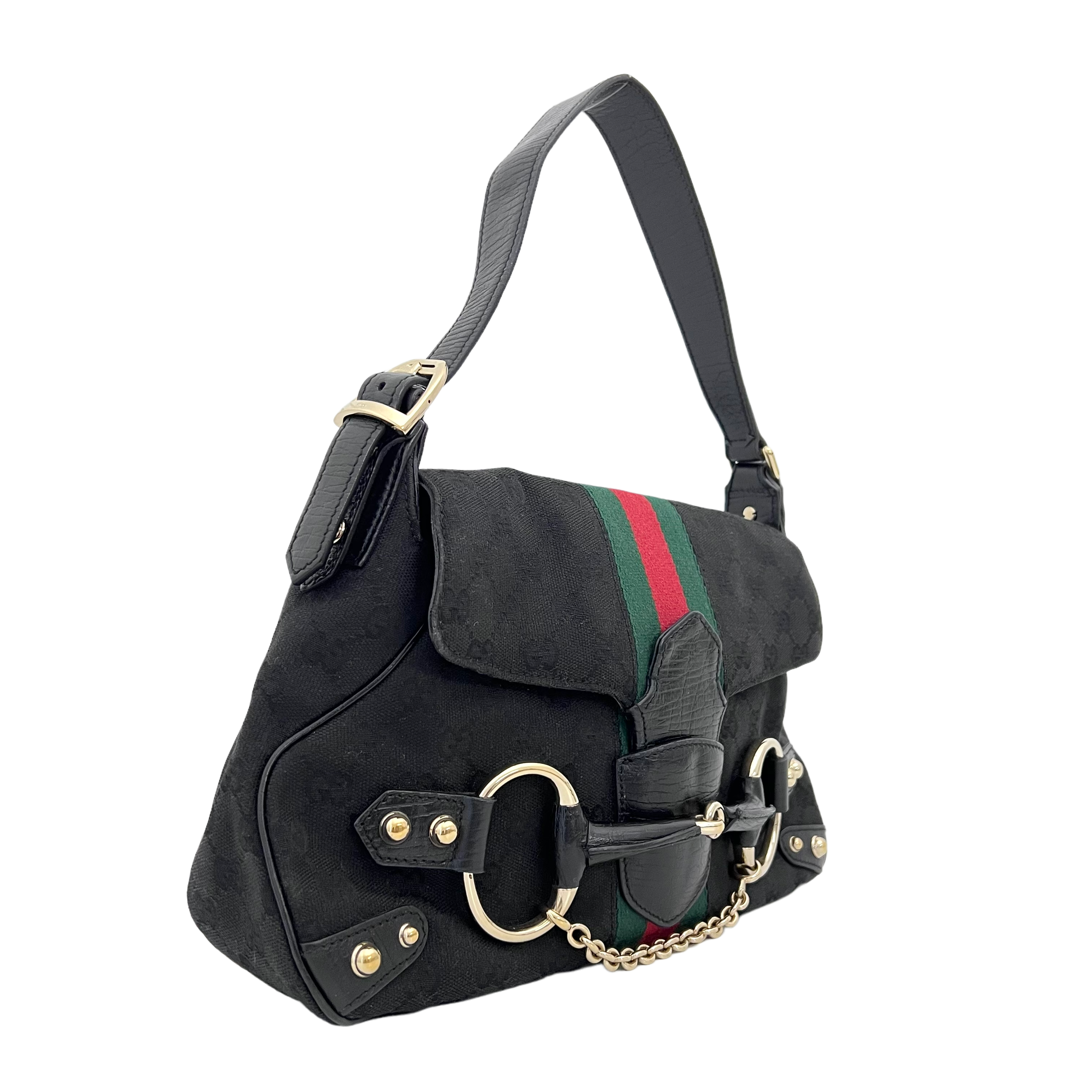 Black Horsebit Shoulder Bag