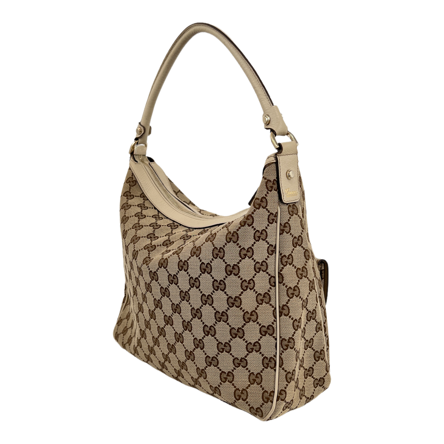 GG Monogram Ivory Canvas Pocket Hobo Bag