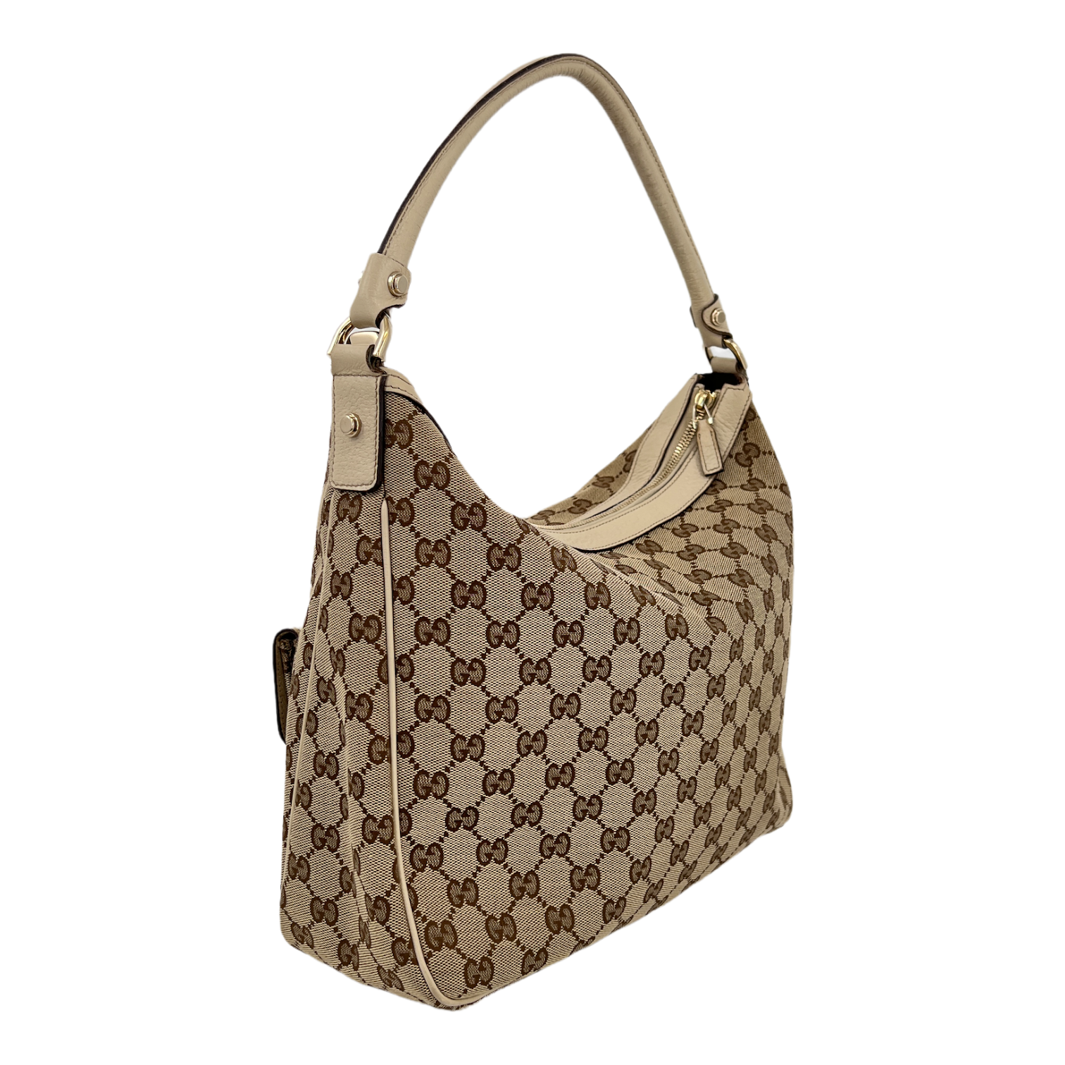 GG Monogram Ivory Canvas Pocket Hobo Bag