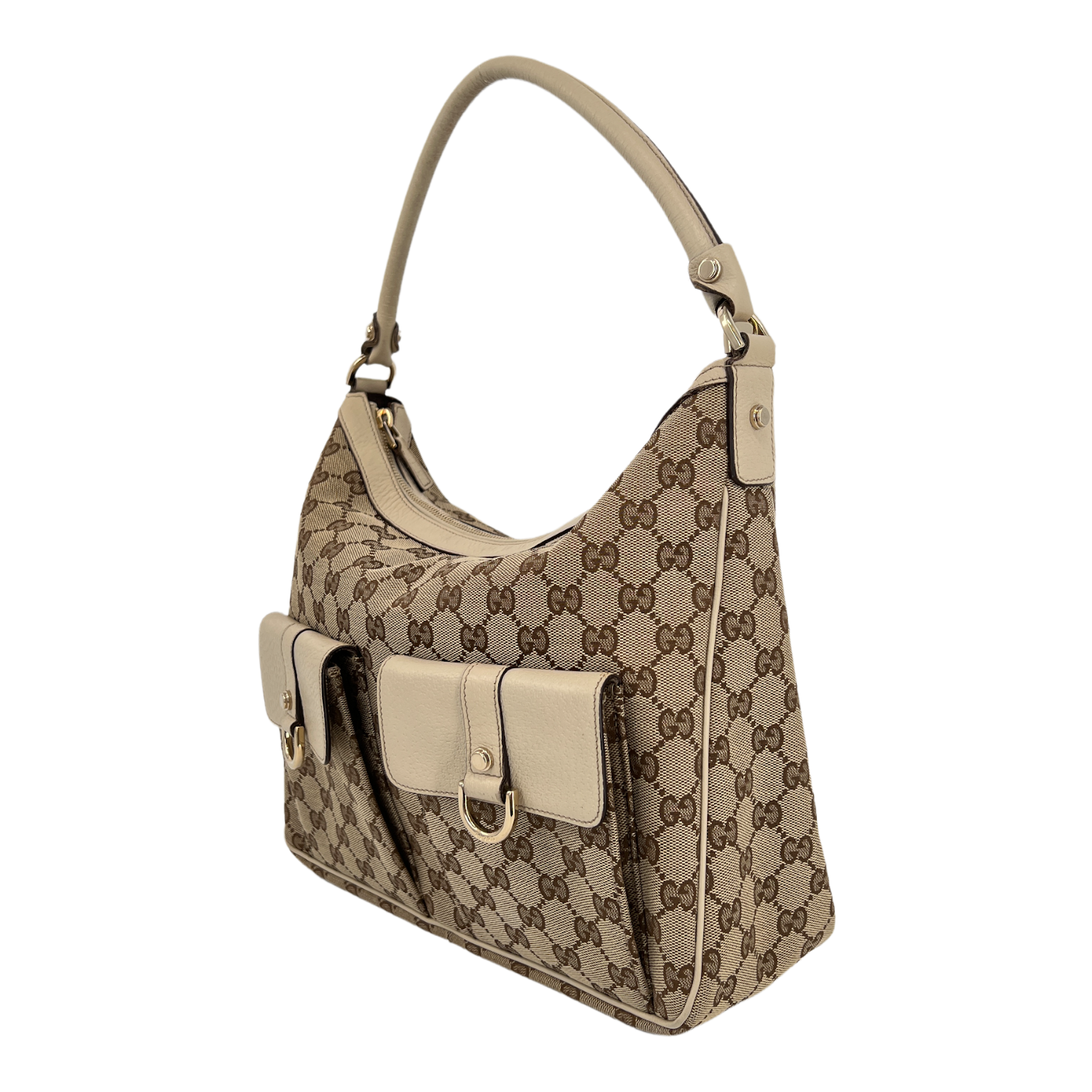 GG Monogram Ivory Canvas Pocket Hobo Bag