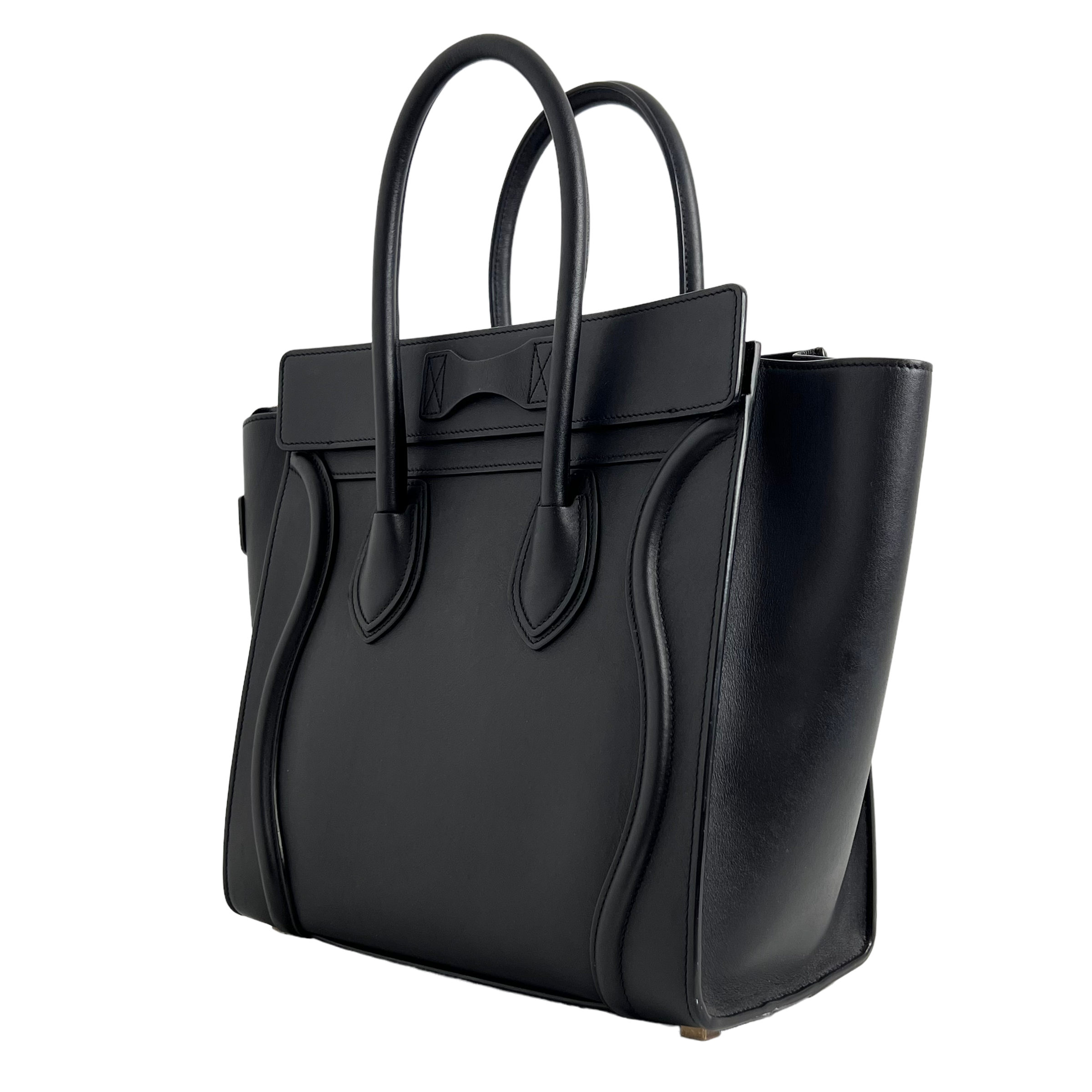 Black Micro Luggage Tote in Smooth Calfskin