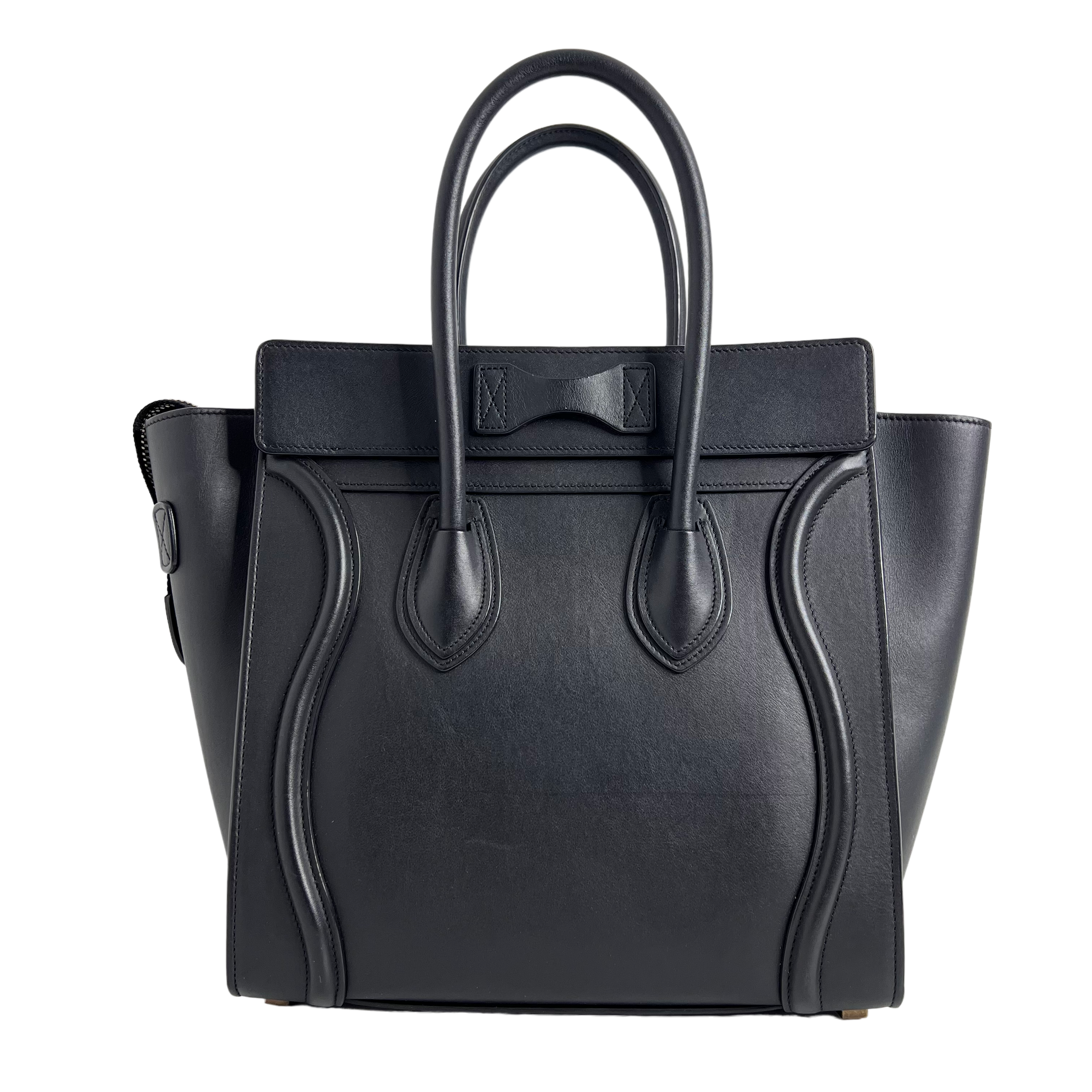 Black Micro Luggage Tote in Smooth Calfskin