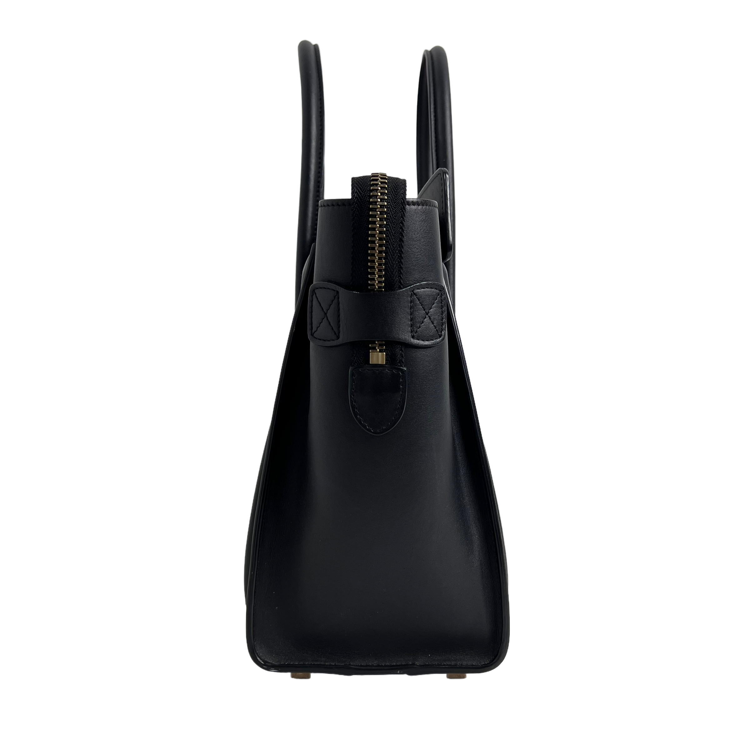 Black Micro Luggage Tote in Smooth Calfskin