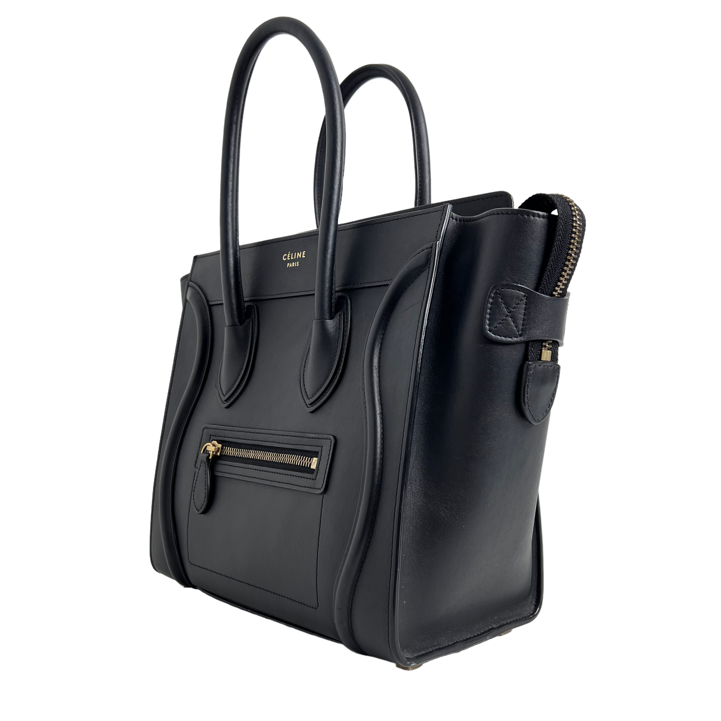 Black Micro Luggage Tote in Smooth Calfskin