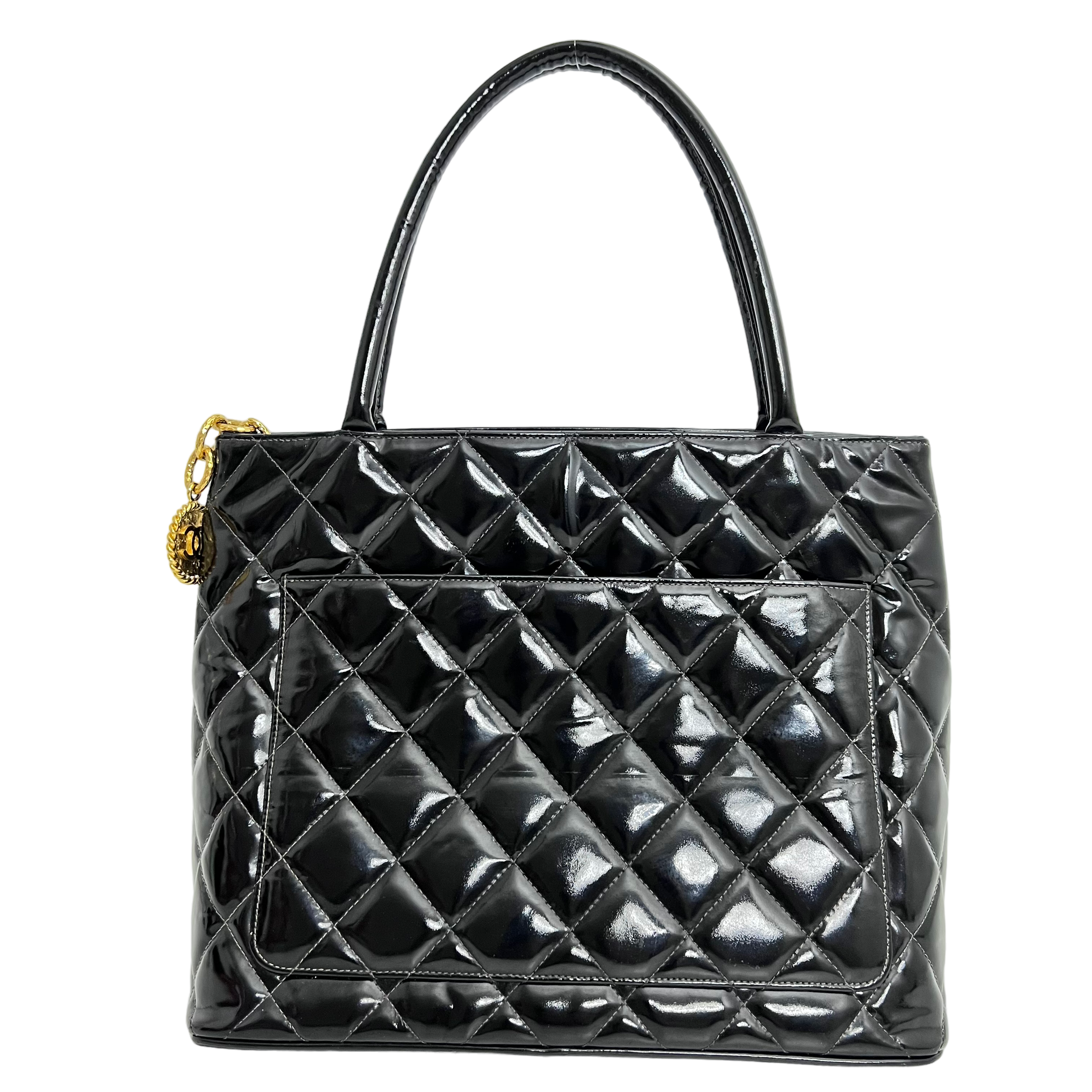 Black Patent Medallion Tote