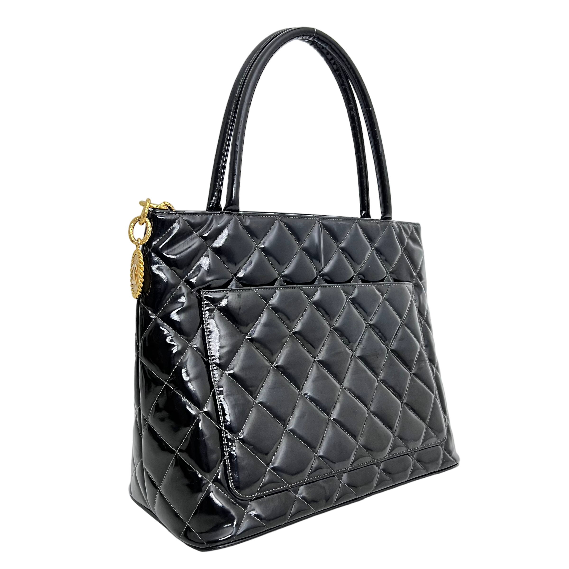 Black Patent Medallion Tote