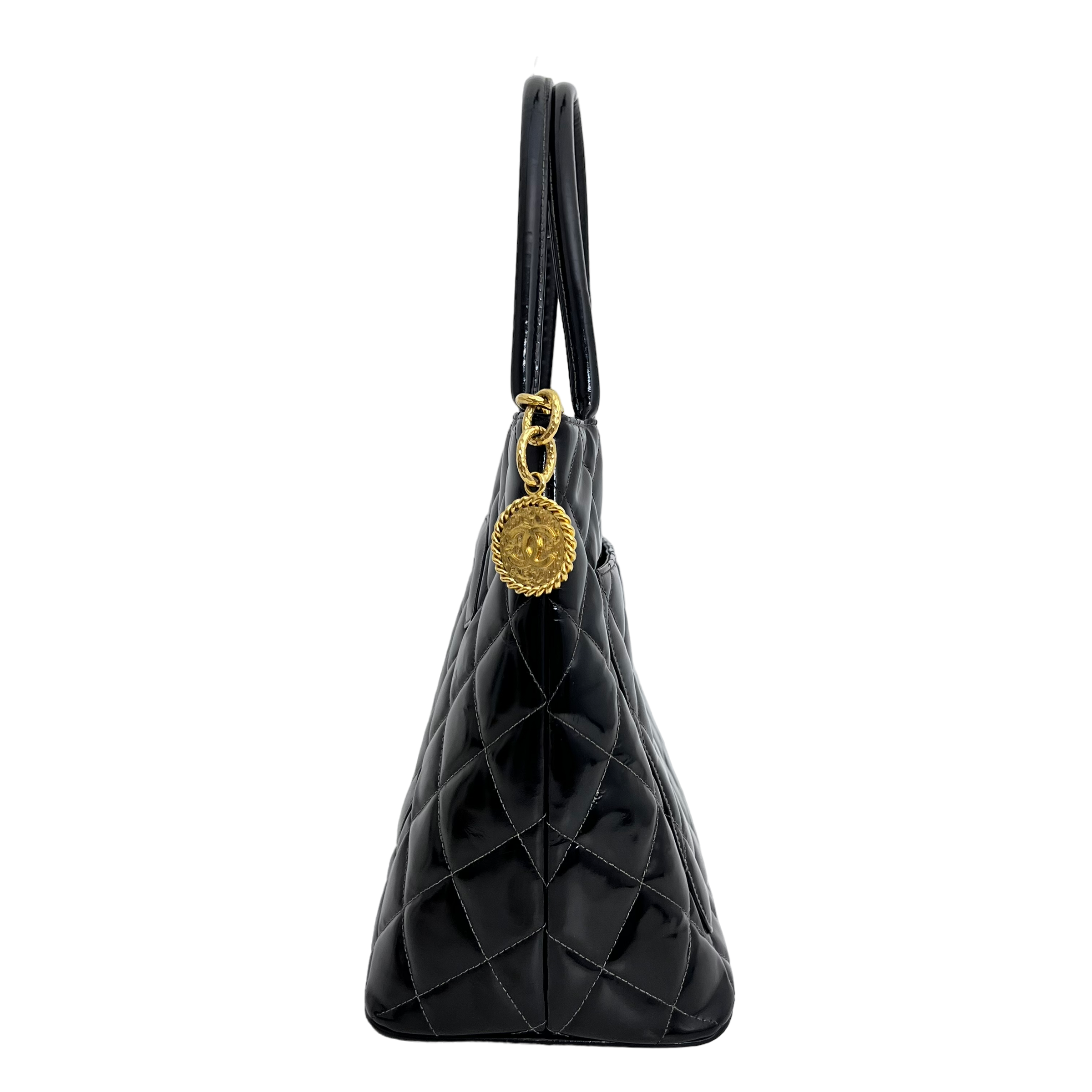 Black Patent Medallion Tote