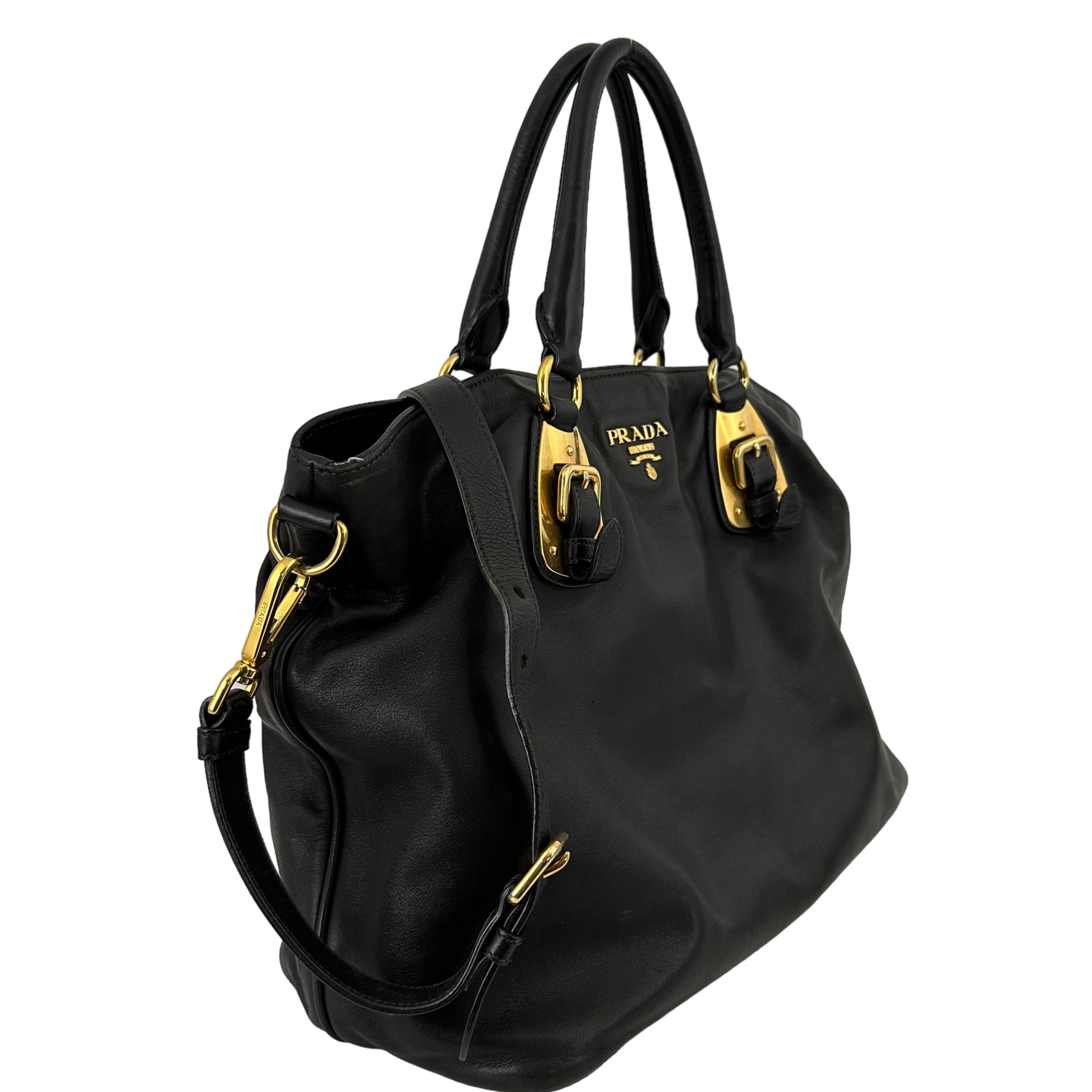 Large Bauletto Nero Calfskin Leather Bag