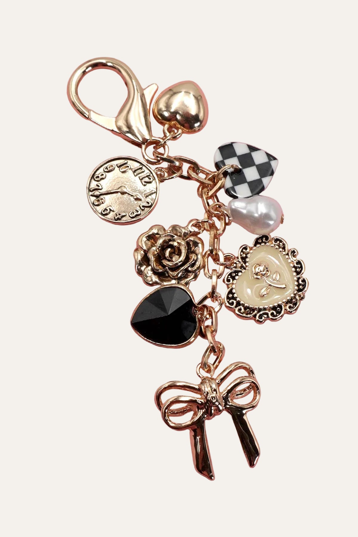 BOW CHECKER HEART FLOWER BAG CHARM