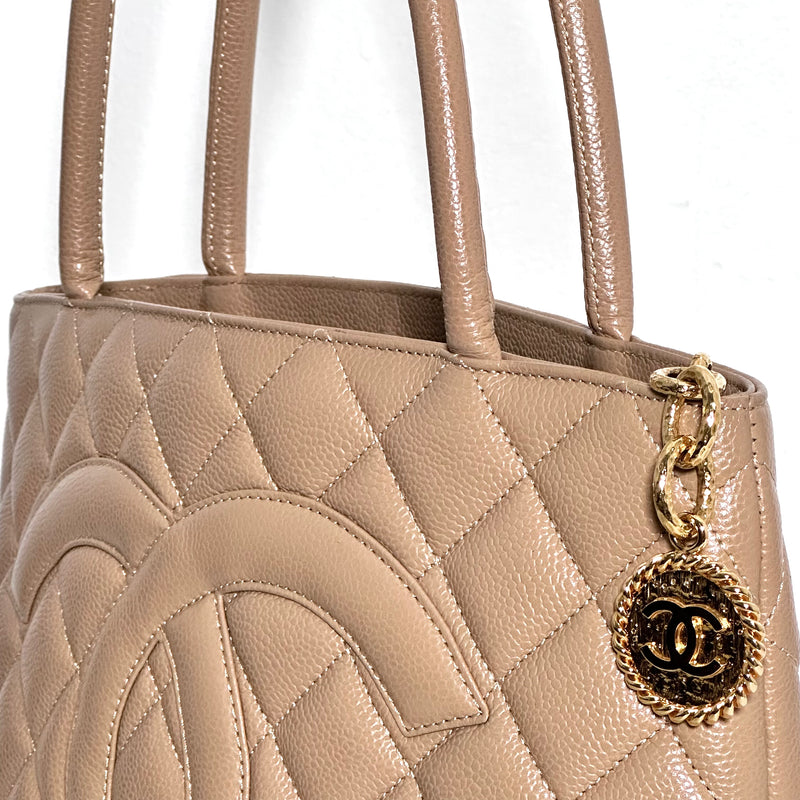 Beige Caviar Medallion Tote