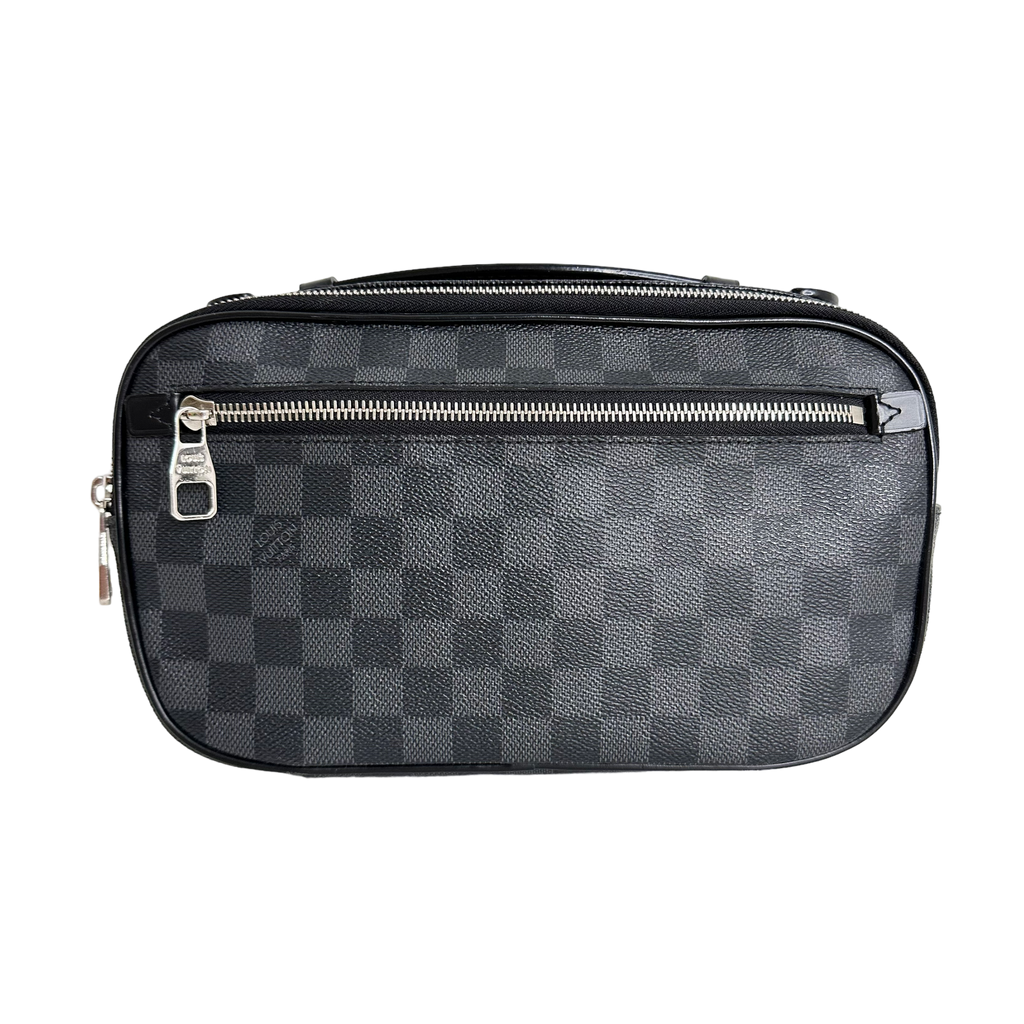Louis Vuitton N41289 Body Bag Ambler Damier Graphite Leather Black Used