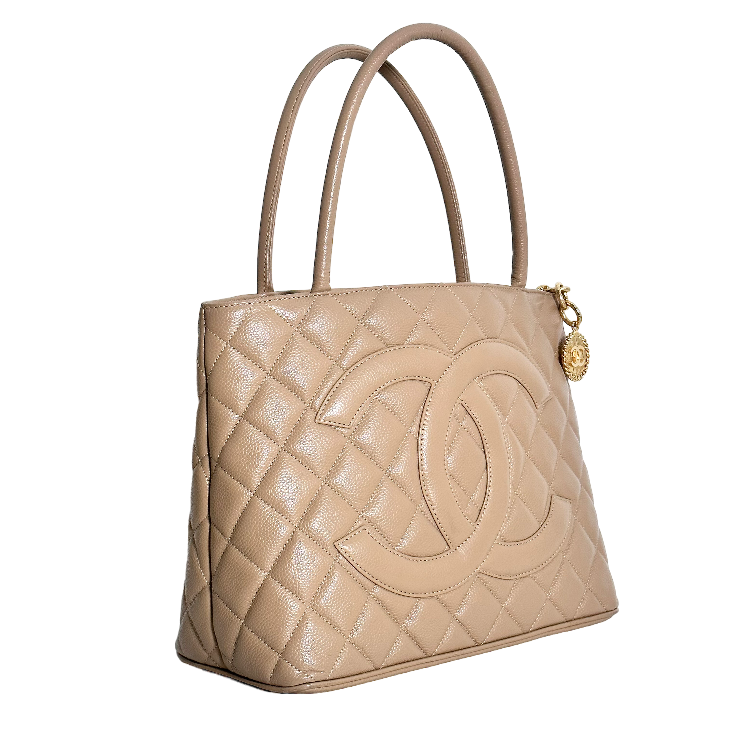 Beige Caviar Medallion Tote