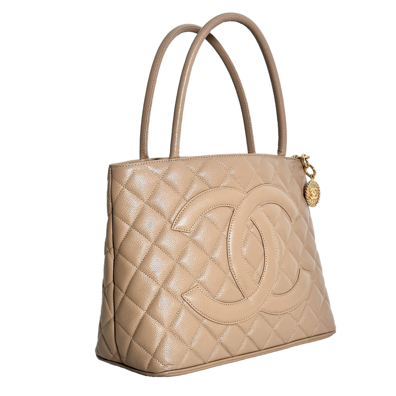 Beige Caviar Medallion Tote