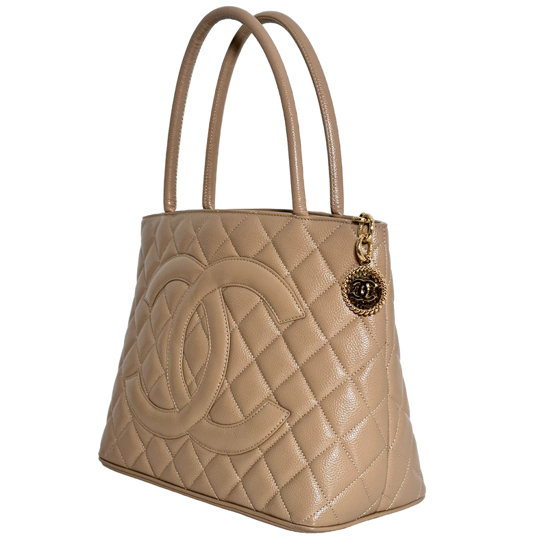 Beige Caviar Medallion Tote
