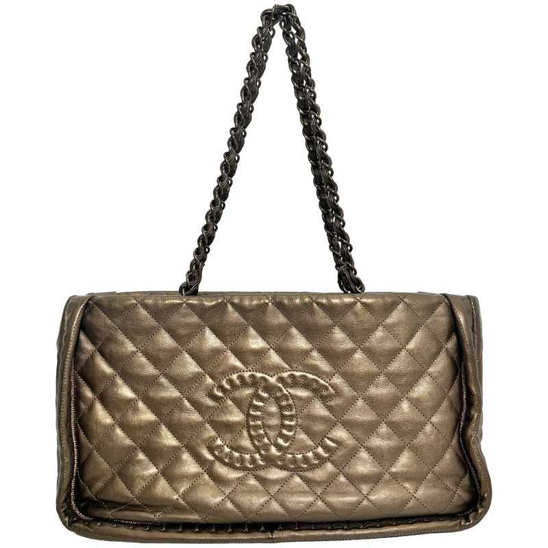 Small Metallic Bronze Quilted Tote