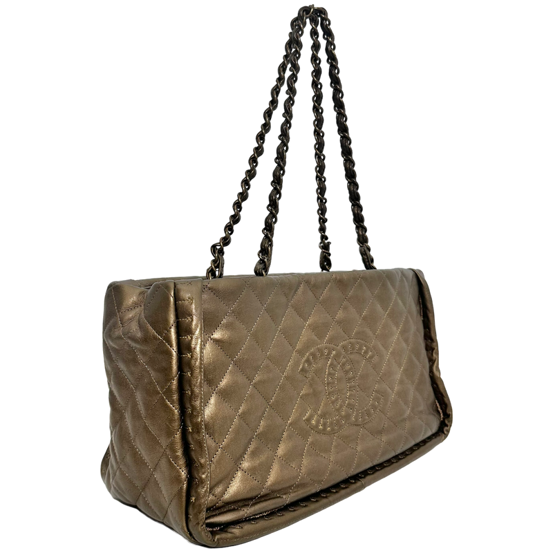 Small Metallic Bronze Quilted Tote