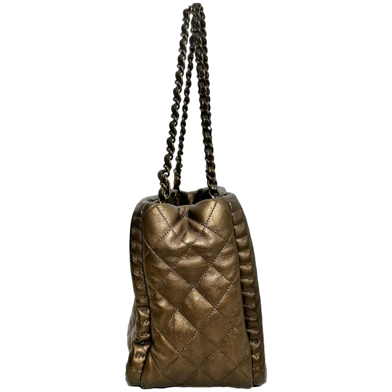 Small Metallic Bronze Quilted Tote