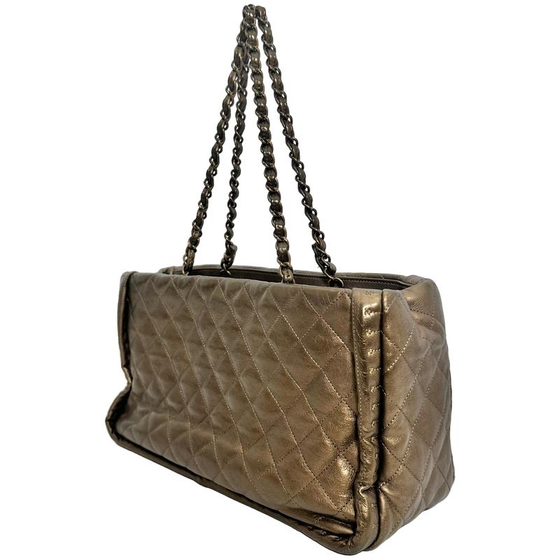 Small Metallic Bronze Quilted Tote
