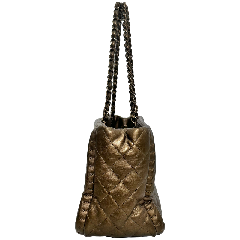 Small Metallic Bronze Quilted Tote