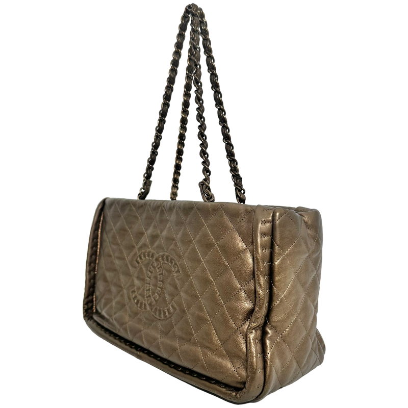 Small Metallic Bronze Quilted Tote