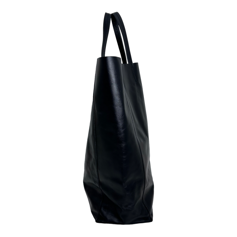 Black Leather Horizontal Cabas Tote