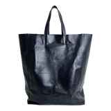 Black Leather Horizontal Cabas Tote