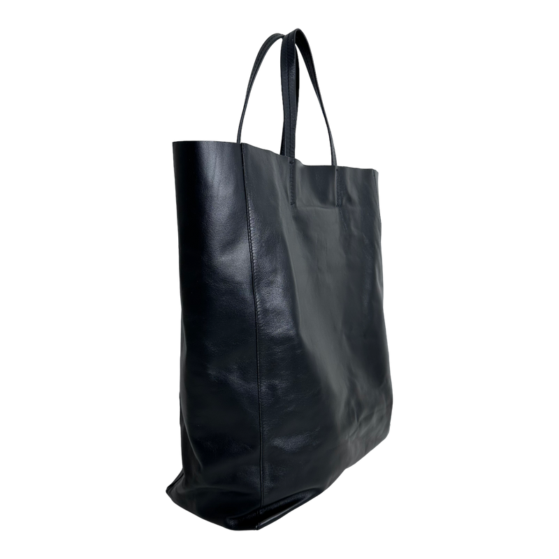Black Leather Horizontal Cabas Tote