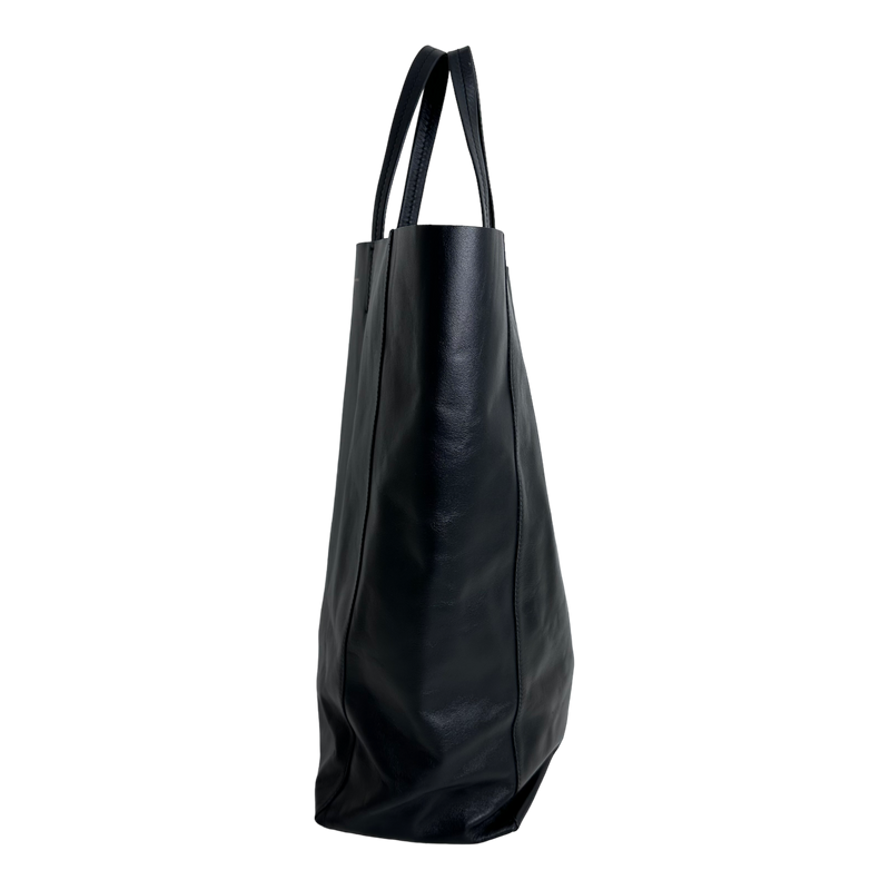 Black Leather Horizontal Cabas Tote