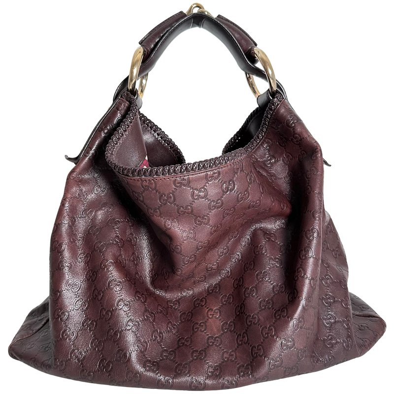 Brown GG Leather Hobo Bag