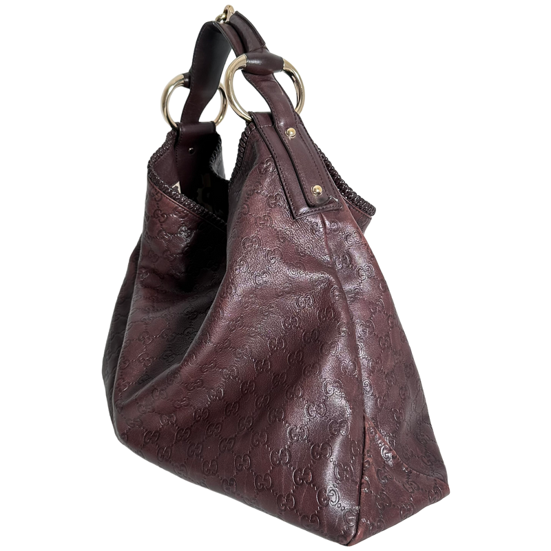 Brown GG Leather Hobo Bag