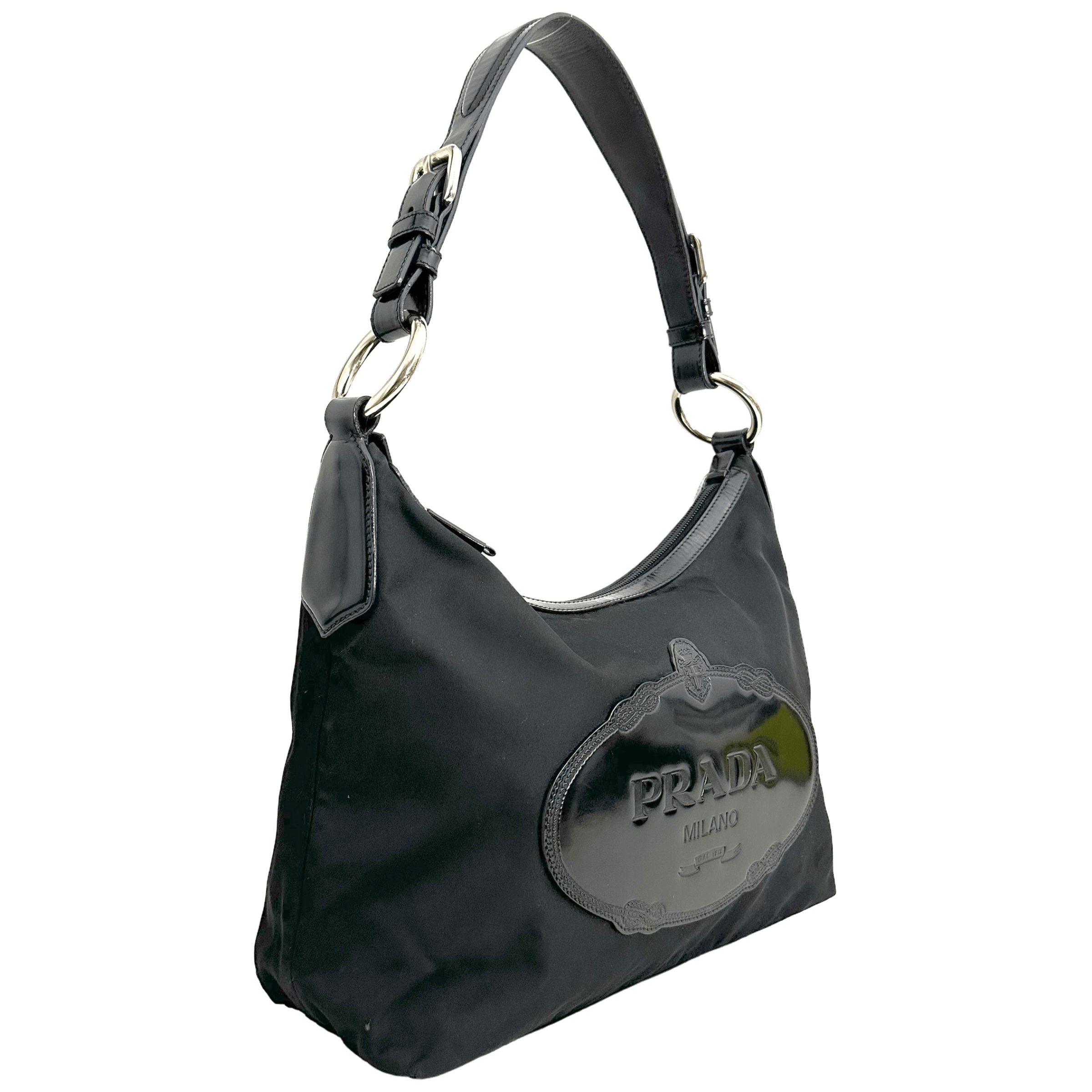 Black Tessuto Nylon Hobo Bag