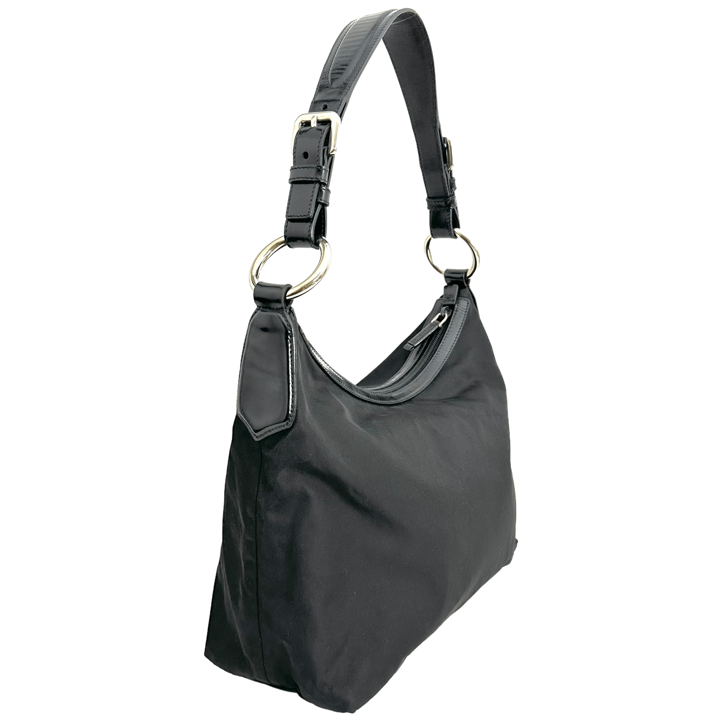 Black Tessuto Nylon Hobo Bag