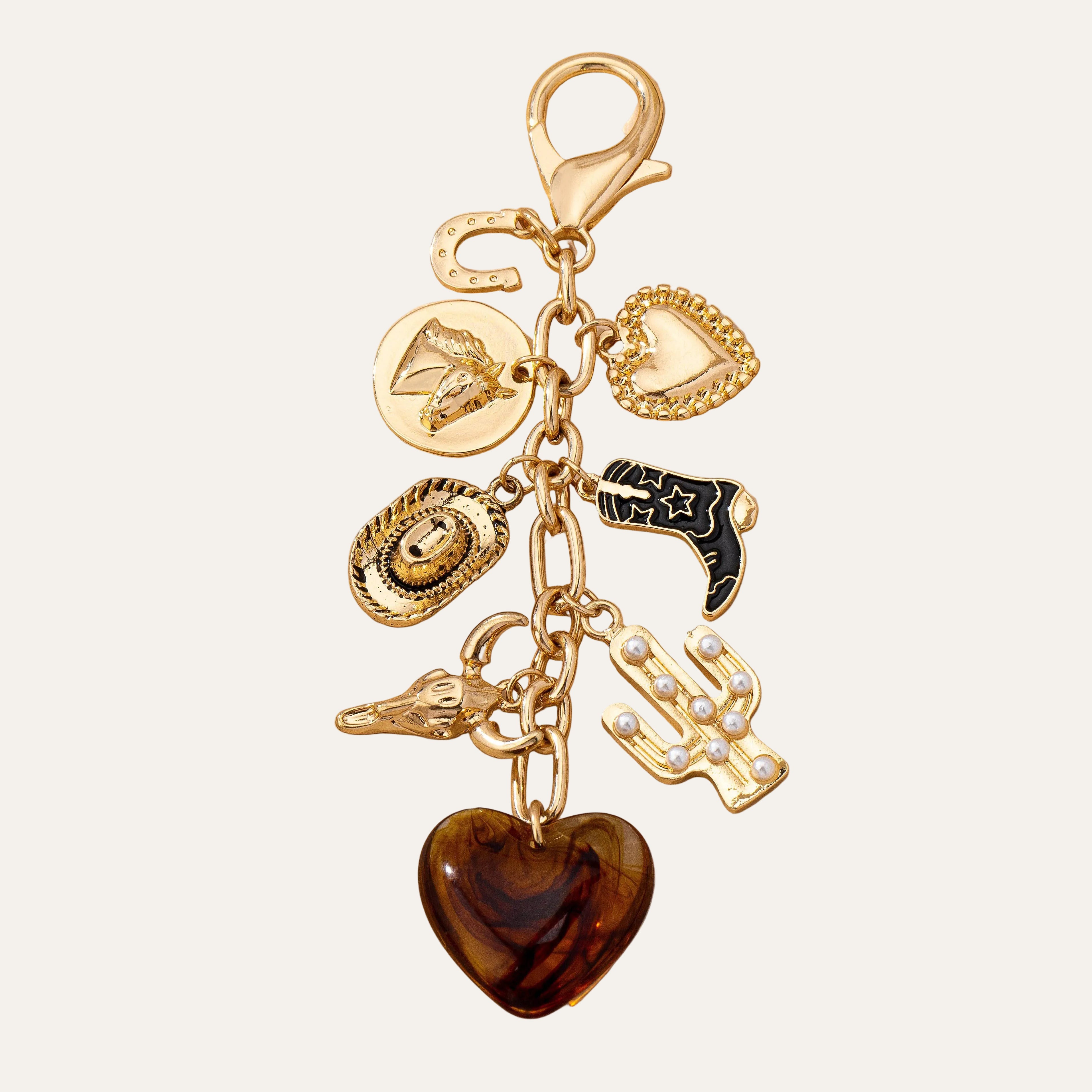 WESTERN HEART CROSS HAT BOOT HEART BAG CHARM