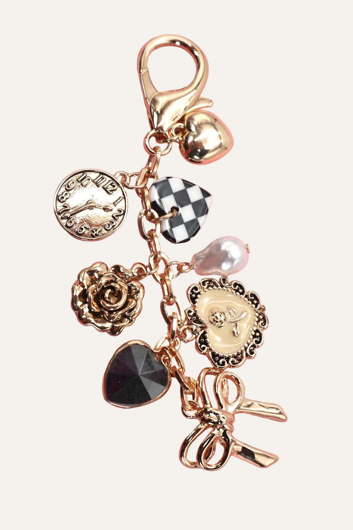 BOW CHECKER HEART FLOWER BAG CHARM