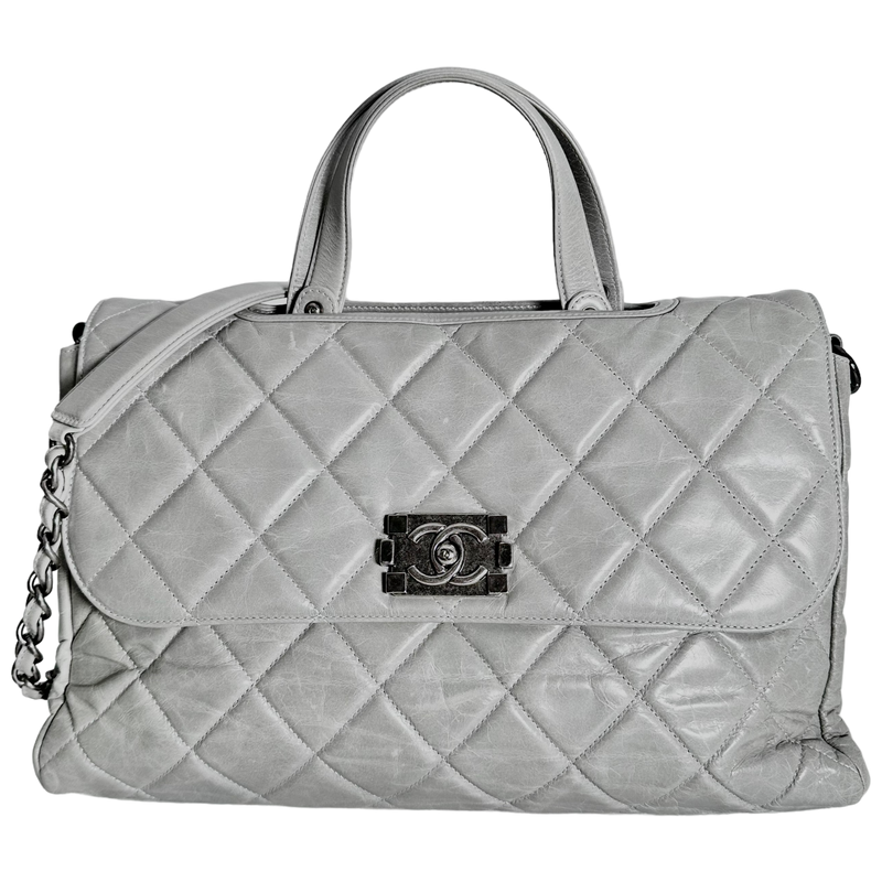 Grey Convertible Boy Aged Calfskin Tote