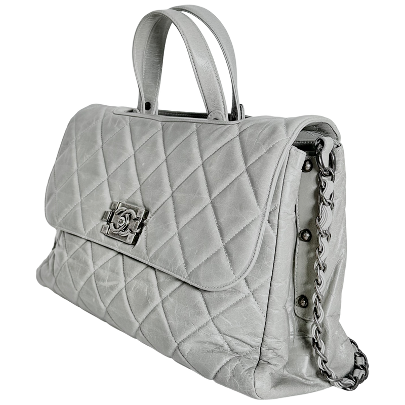 Grey Convertible Boy Aged Calfskin Tote