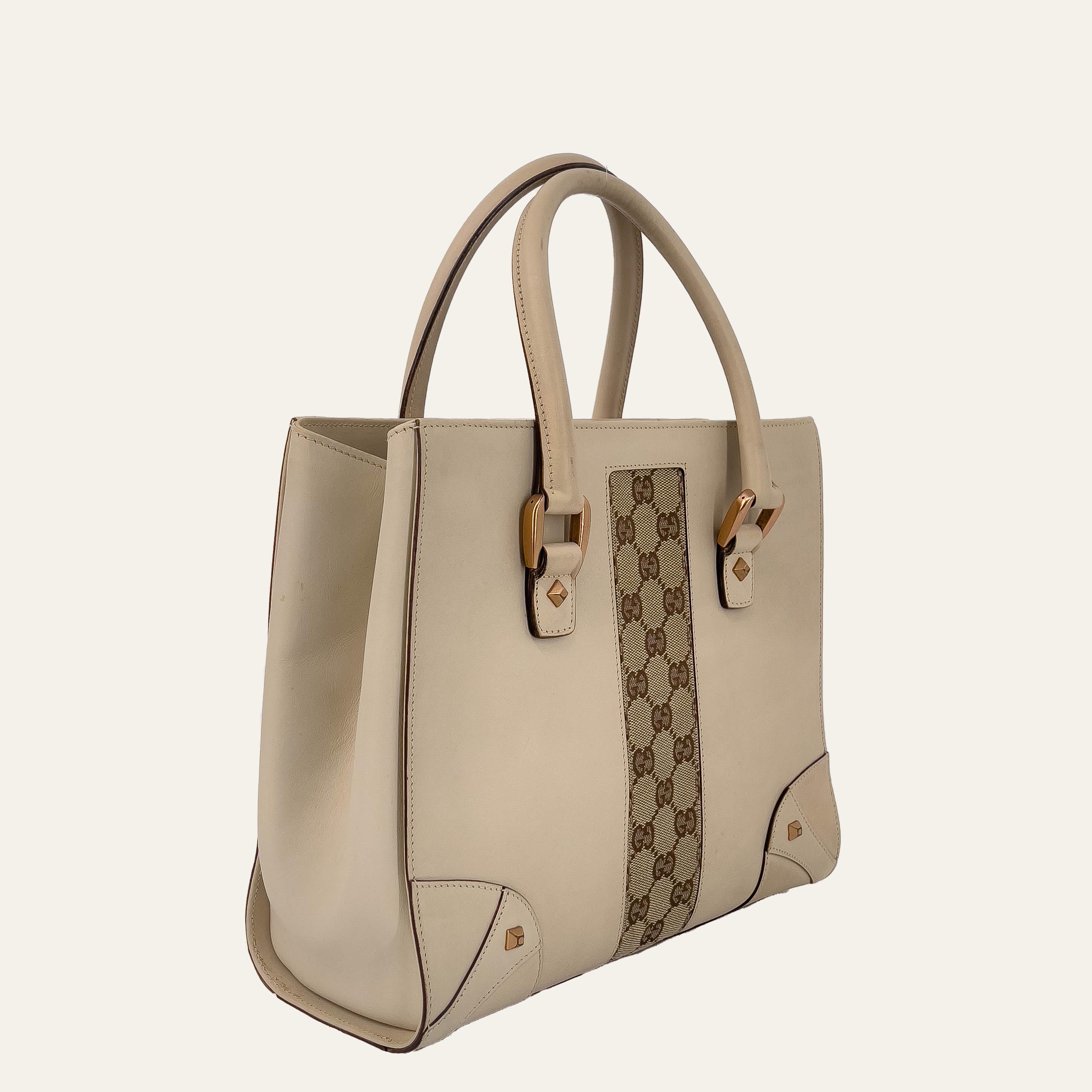 Cream Leather and GG Canvas Handbag