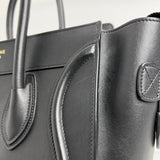 Black Micro Luggage Tote in Smooth Calfskin