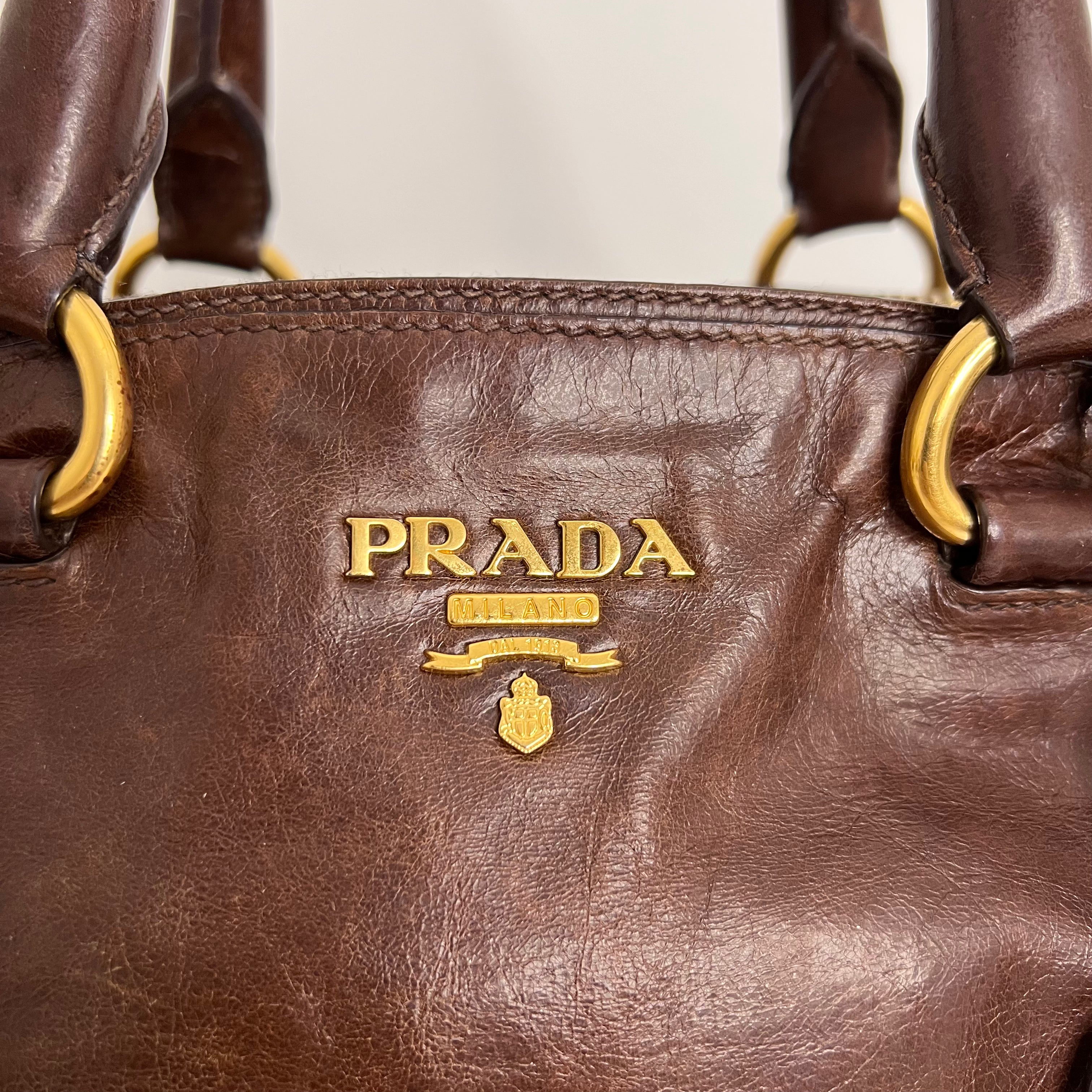 Brown Vitello Shine Handbag