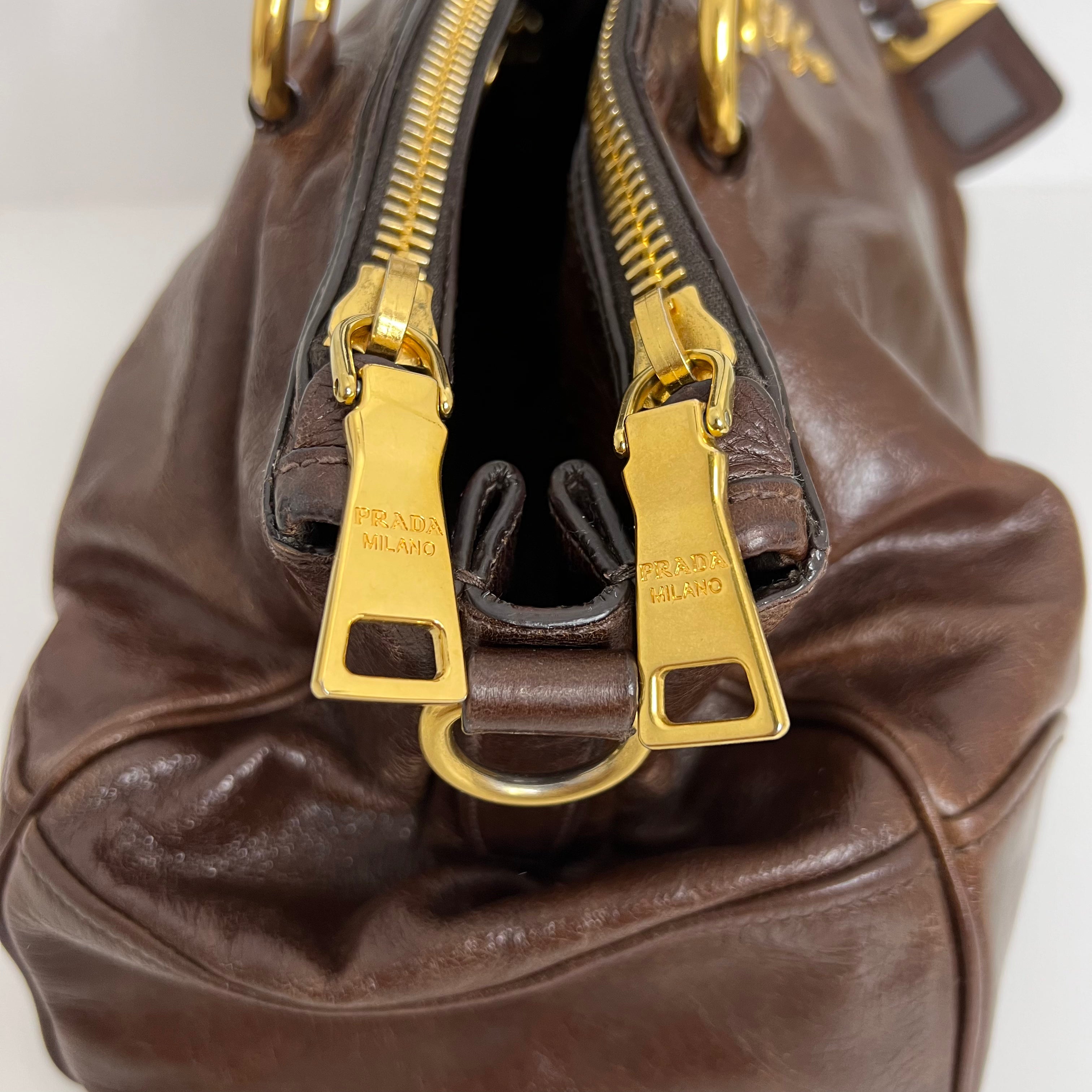 Brown Vitello Shine Handbag