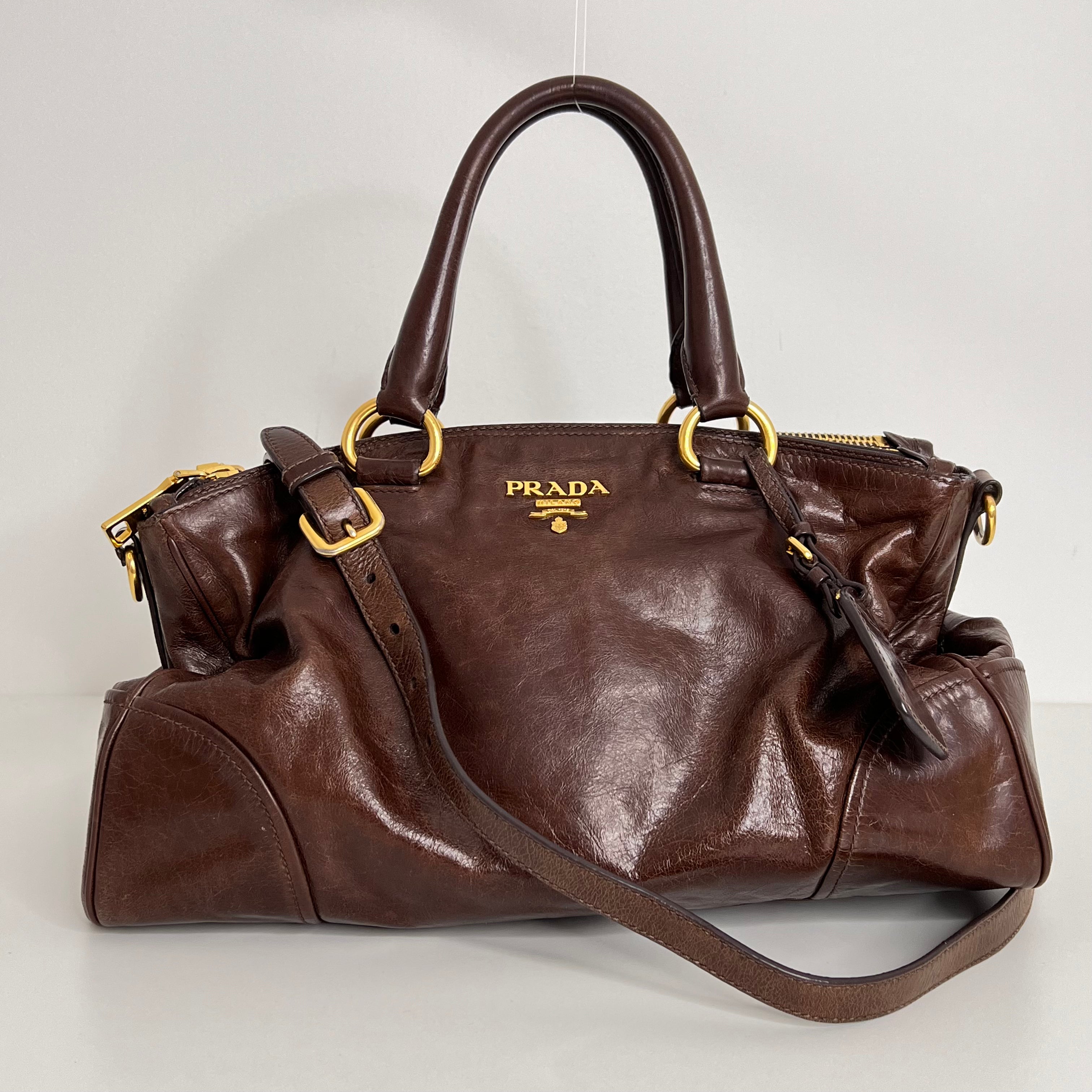 Brown Vitello Shine Handbag