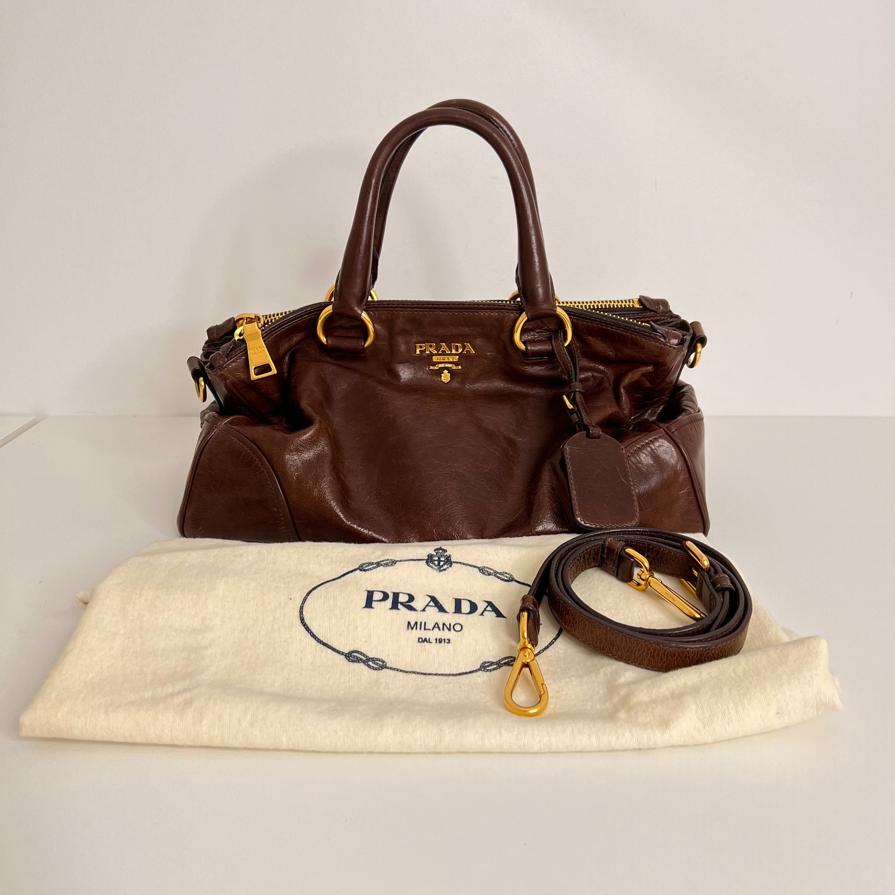 Brown Vitello Shine Handbag
