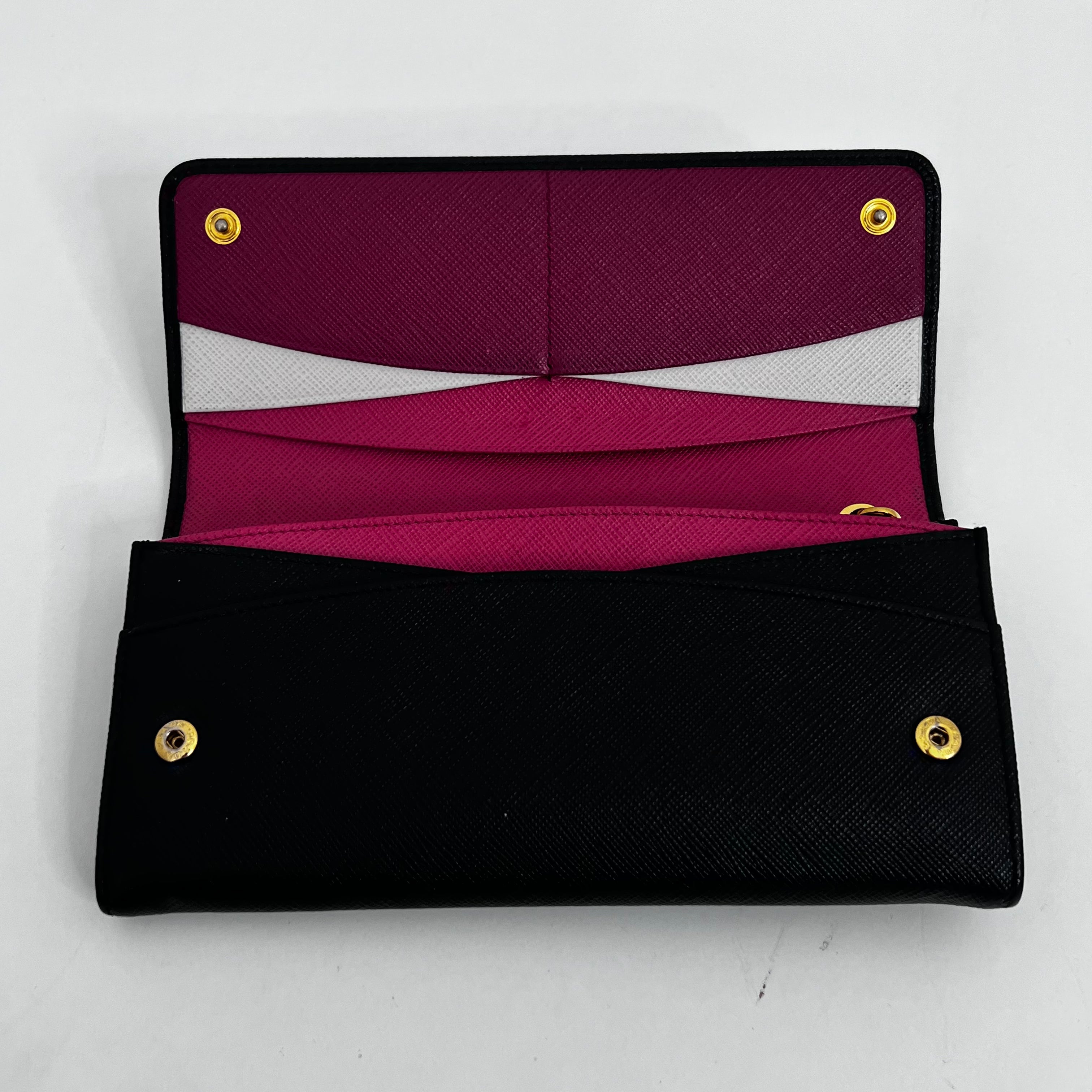 Black Saffiano Wallet with Gold Chain