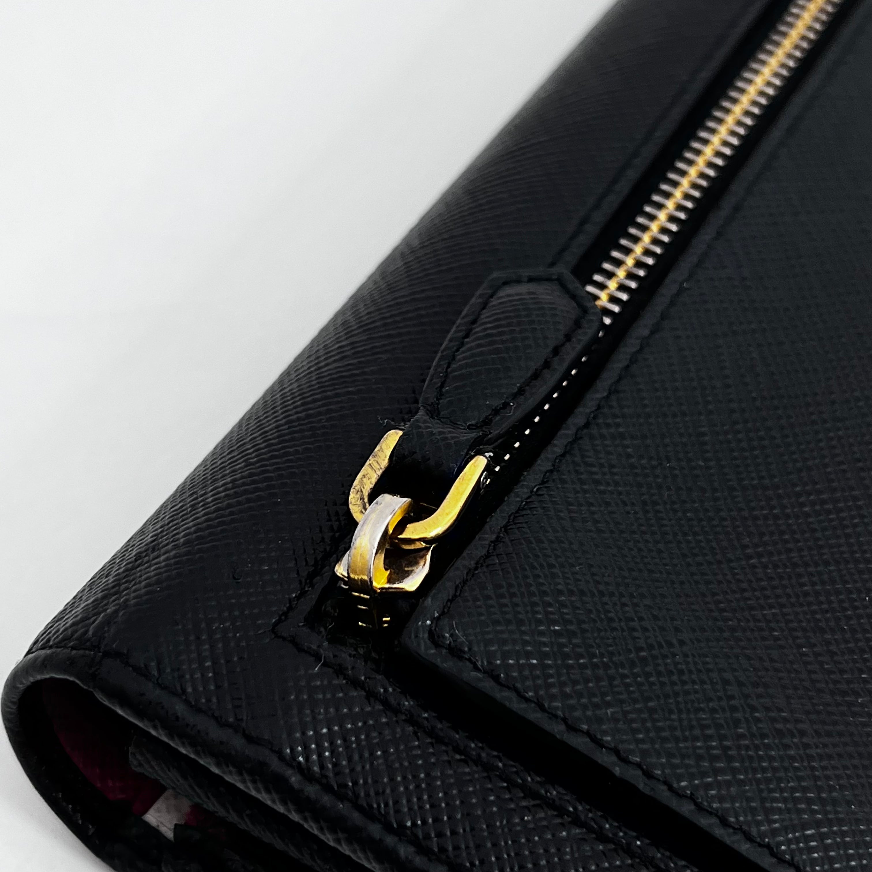 Black Saffiano Wallet with Gold Chain