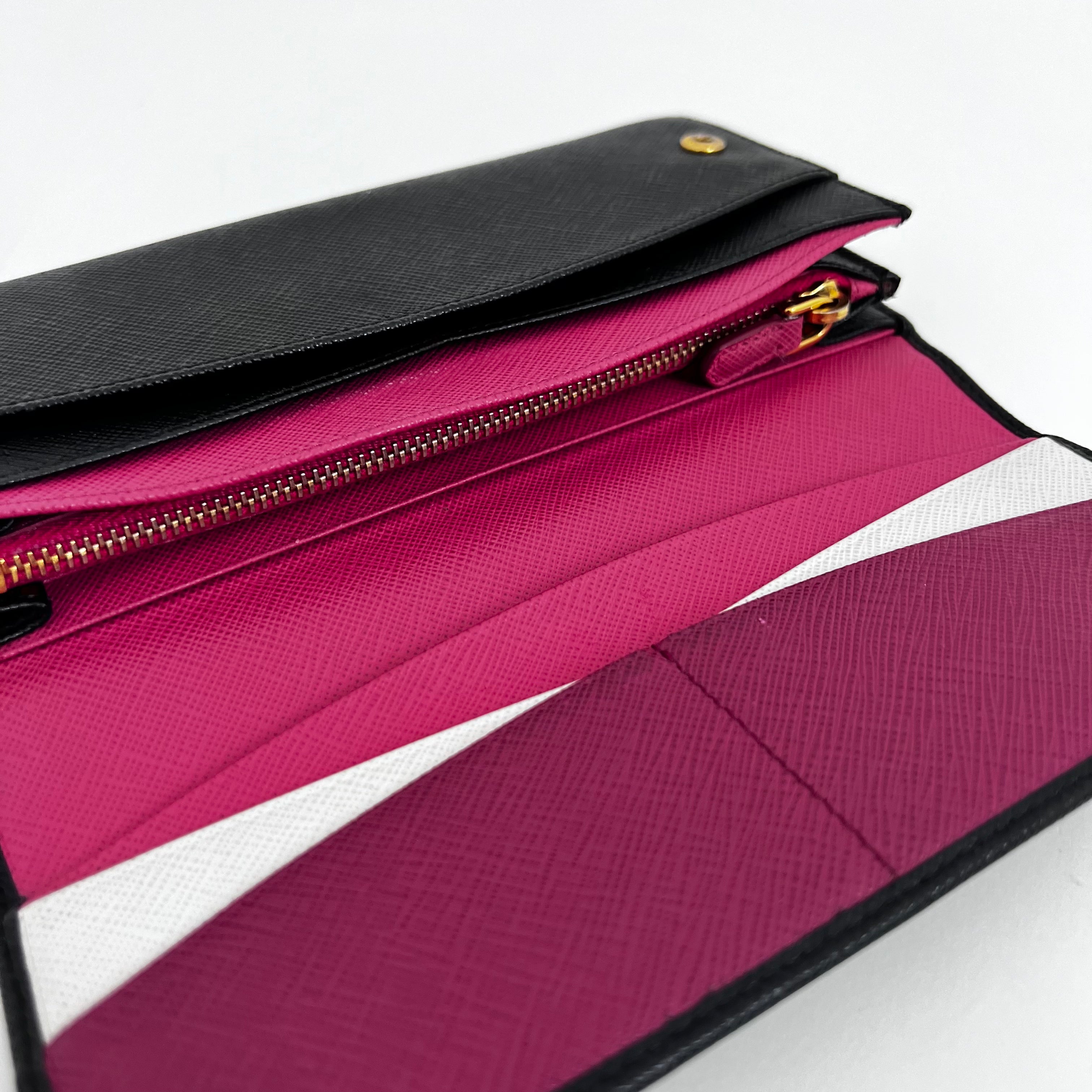 Black Saffiano Wallet with Gold Chain