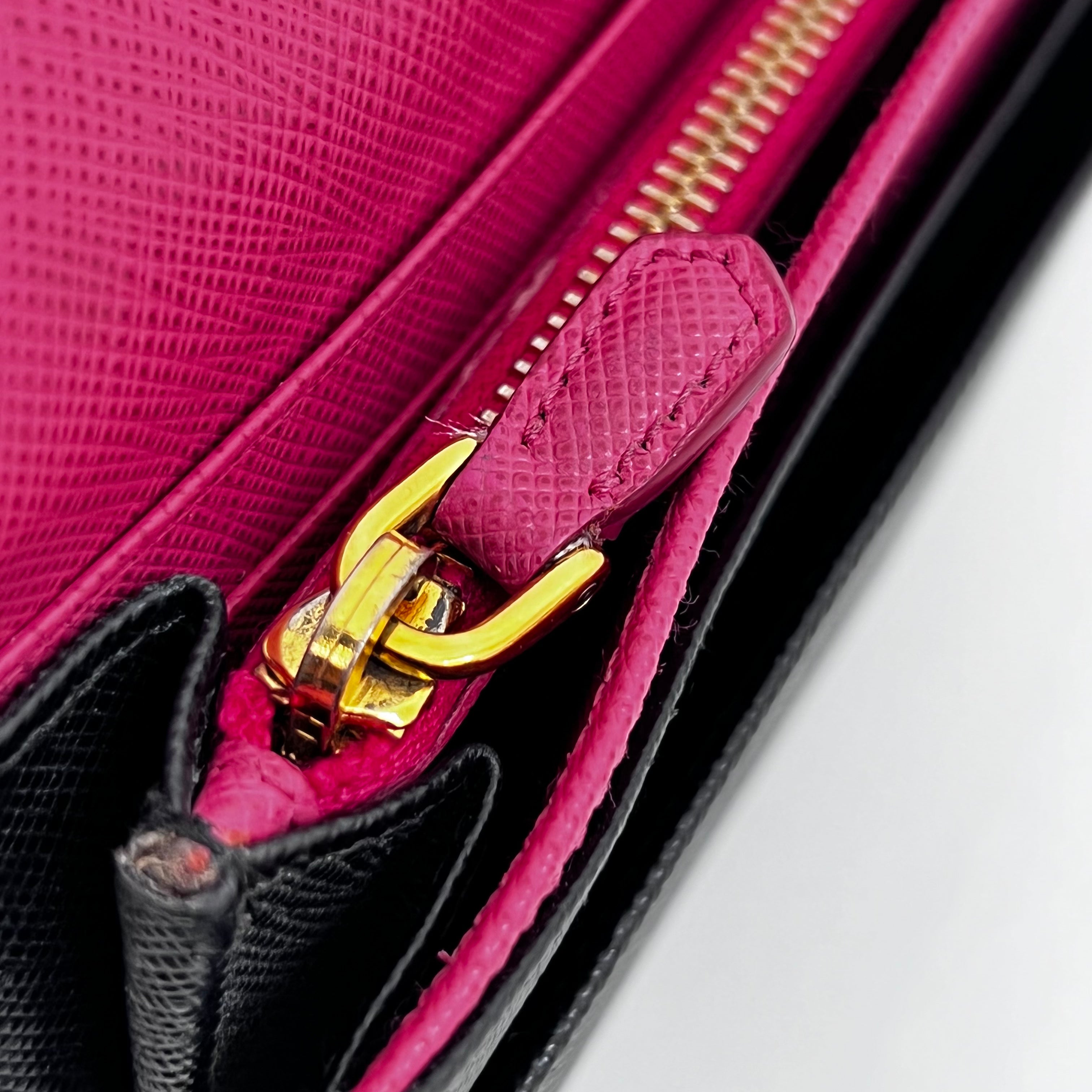 Black Saffiano Wallet with Gold Chain
