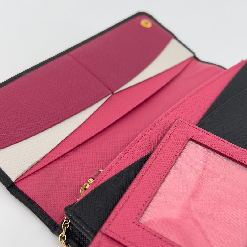 Black Saffiano Wallet with Gold Chain