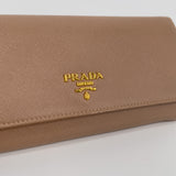 Beige Saffiano Wallet with Gold Chain